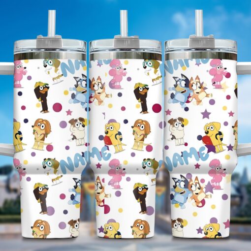 the family bluey cartoon custom stanley quencher 40oz stainless steel tumbler with handle uzest