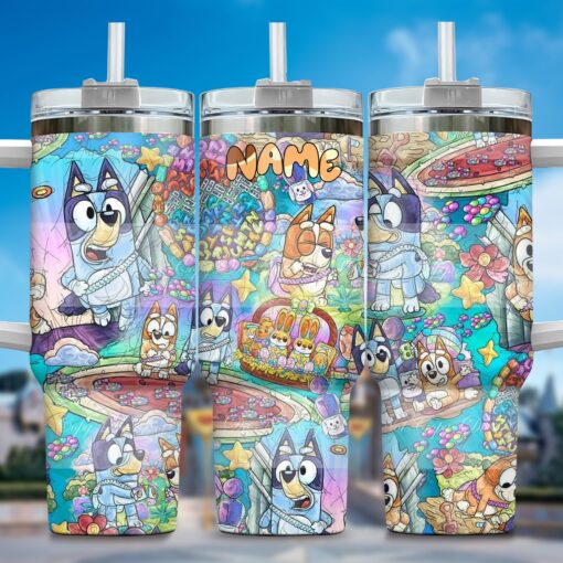 the family bluey cartoon custom stanley quencher 40oz stainless steel tumbler with handle vftae