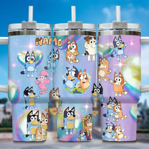 the family bluey cartoon custom stanley quencher 40oz stainless steel tumbler with handle wa4hq