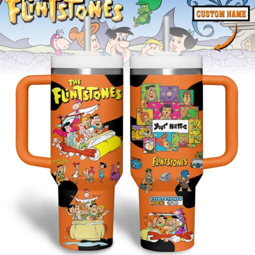 the flintstones cartoon custom stanley quencher 40oz stainless steel tumbler