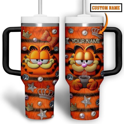 the garfield cartoon custom stanley quencher 40oz stainless steel tumbler 6osrt