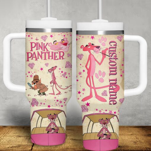 the pink panther cartoon custom stanley quencher 40oz stainless steel tumbler r45qw