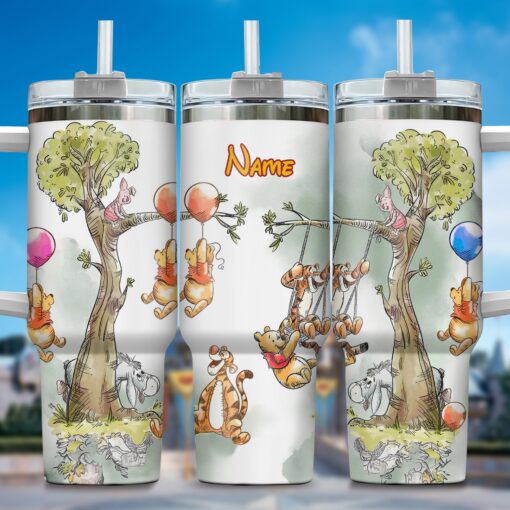 winnie the pooh cartoon custom stanley quencher 40oz stainless steel tumbler with handle hfcts