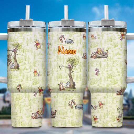 winnie the pooh cartoon custom stanley quencher 40oz stainless steel tumbler with handle