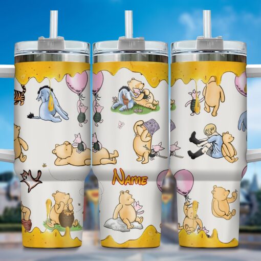 winnie the pooh cartoon custom stanley quencher 40oz stainless steel tumbler with handle mvbys