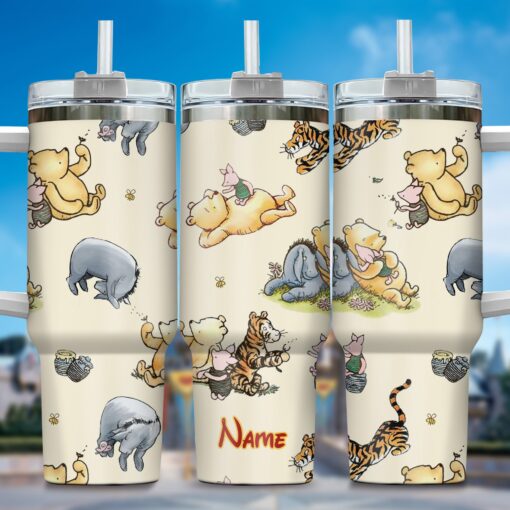 winnie the pooh cartoon custom stanley quencher 40oz stainless steel tumbler with handle pqfk9