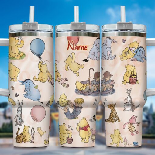 winnie the pooh cartoon custom stanley quencher 40oz stainless steel tumbler with handle q7yhu