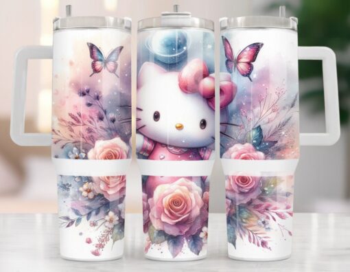 3d hello kitty sanrio cartoon custom stanley quencher 40oz stainless steel tumbler with handle juibv