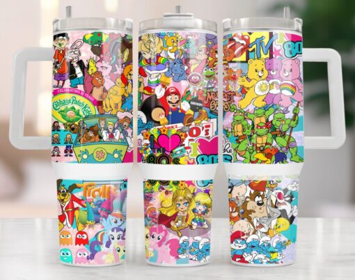 80s characters cartoon custom stanley quencher 40oz stainless steel tumbler with handle nkh09