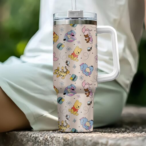 baby pooh and friends disney cartoon custom stanley quencher 40oz stainless steel tumbler with handle 1jbjc