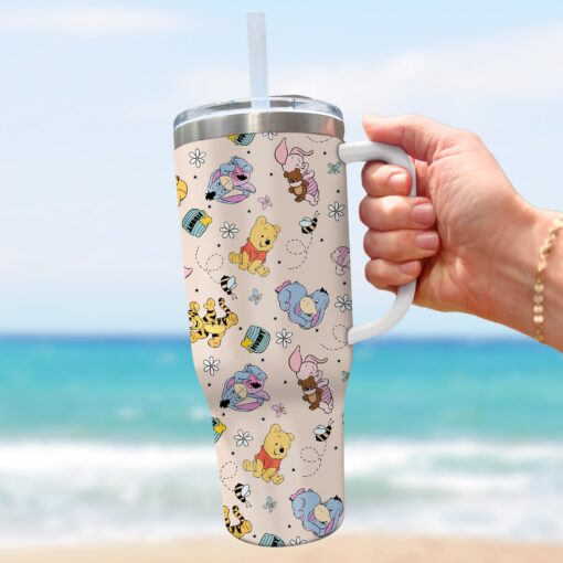 baby pooh and friends disney cartoon custom stanley quencher 40oz stainless steel tumbler with handle mfyec