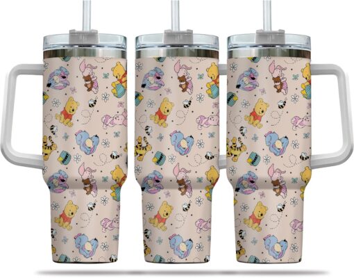 baby pooh and friends disney cartoon custom stanley quencher 40oz stainless steel tumbler with handle nhk4n