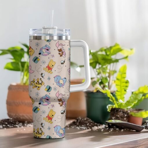 baby pooh and friends disney cartoon custom stanley quencher 40oz stainless steel tumbler with handle yzsuk