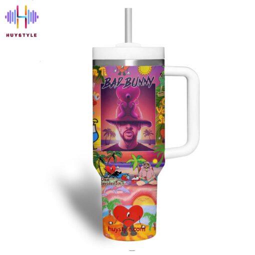 bad bunny music custom stanley quencher 40oz stainless steel tumbler with handle fasbn