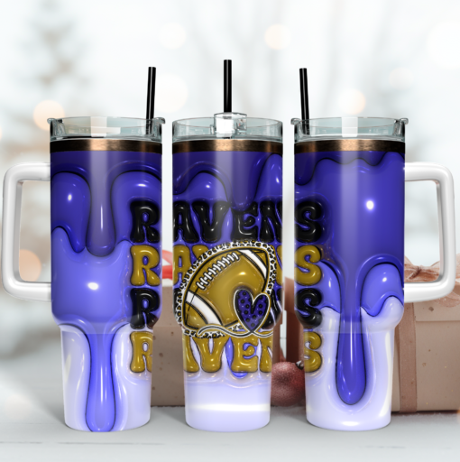 baltimore ravens nfl 3d inflated puff effect custom stanley quencher 40oz stainless steel tumbler with handle no0ey