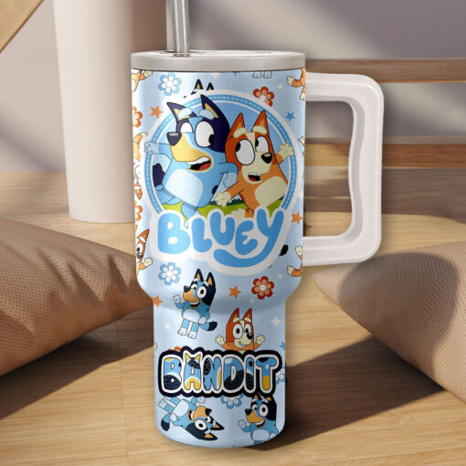 bandit and bingo heeler bluey cartoon custom stanley quencher 40oz stainless steel tumbler with handle