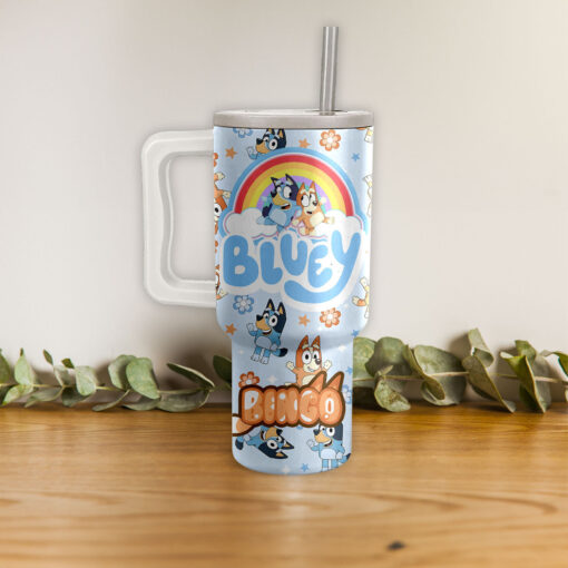 bandit and bingo heeler bluey cartoon custom stanley quencher 40oz stainless steel tumbler with handle kmwks