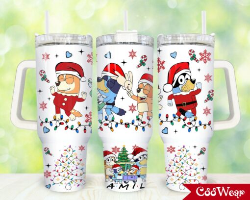 bandit and chilli blueycartoon custom stanley quencher 40oz stainless steel tumbler with handle jvwjv