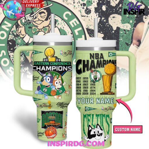 bluey and boston celtics nba custom stanley quencher 40oz stainless steel tumbler yubgi