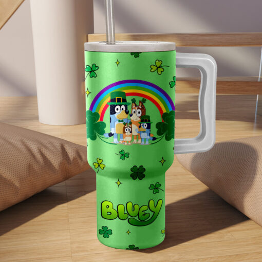 bluey st patricks day cartoon custom stanley quencher 40oz stainless steel tumbler with handle cnwm2