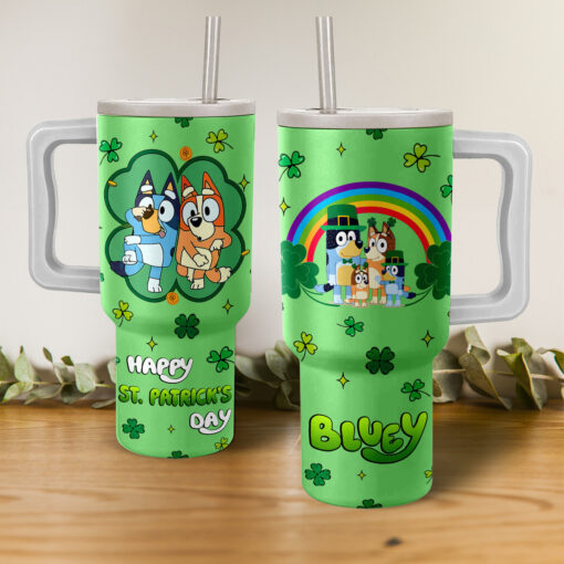 bluey st patricks day cartoon custom stanley quencher 40oz stainless steel tumbler with handle gulyw 1