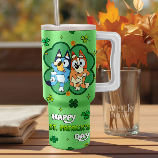 bluey st patricks day cartoon custom stanley quencher 40oz stainless steel tumbler with handle hpbvi