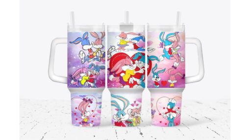 bugs and lola bunny valentines gift looney tunes cartoon custom stanley quencher 40oz stainless steel tumbler with handle rjd1g