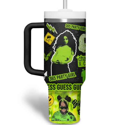 charli xcx music custom stanley quencher 40oz stainless steel tumbler with handle