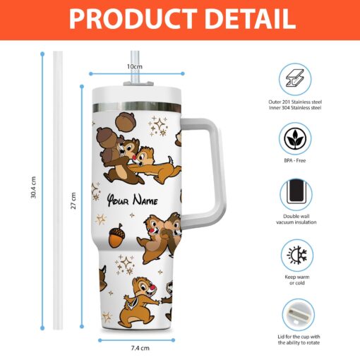 chip and dale disney cartoon custom stanley quencher 40oz stainless steel tumbler with handle