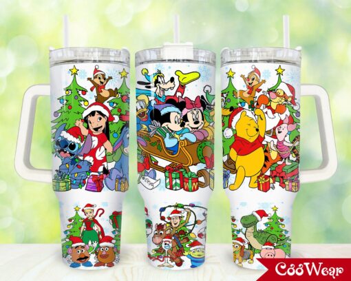 christmas cartoon characters disney cartoon custom stanley quencher 40oz stainless steel tumbler with handle faytn