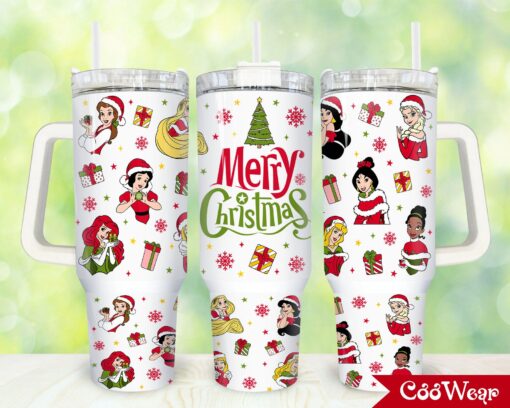 christmas disney princessescartoon custom stanley quencher 40oz stainless steel tumbler with handle y1wph