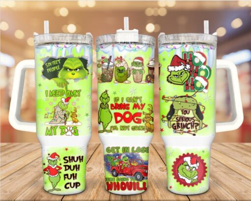 christmas grinch disney cartoon custom stanley quencher 40oz stainless steel tumbler with handle nouu0