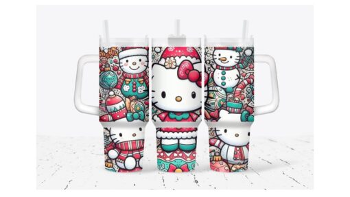 christmas hello kitty sanrio cartoon custom stanley quencher 40oz stainless steel tumbler with handle 1rtmo