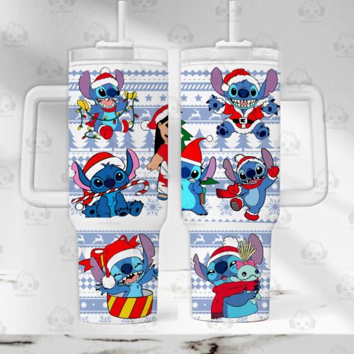 christmas lilo and stitch disney cartoon custom stanley quencher 40oz stainless steel tumbler with handle