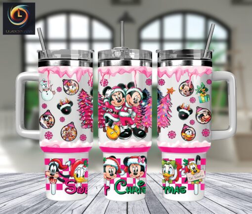 christmas mickey and minnie disney cartoon custom stanley quencher 40oz stainless steel tumbler with handle efhz9