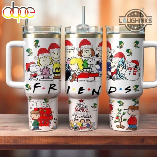 christmas snoopy and the peanuts gang cartoon custom stanley quencher 40oz stainless steel tumbler with handle