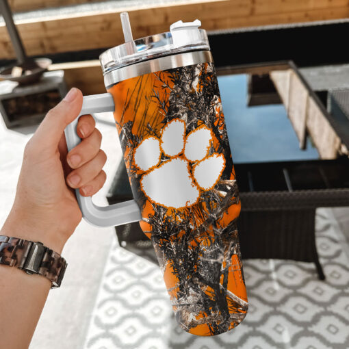 clemson tigers ncaa hunting custom stanley quencher 40oz stainless steel tumbler with handle w2lkz