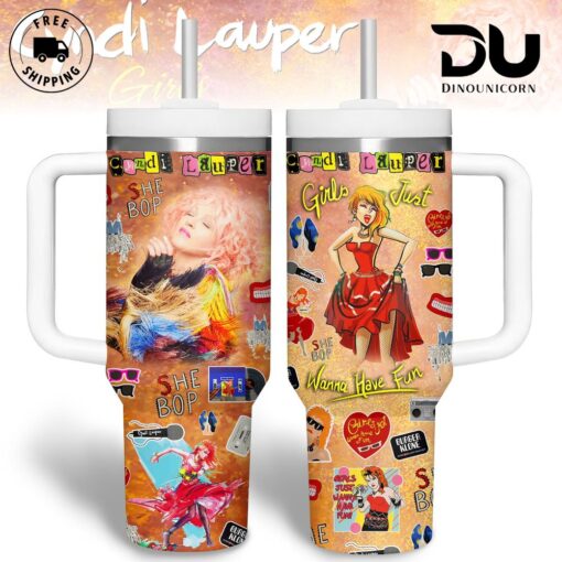 cyndi lauper music custom stanley quencher 40oz stainless steel tumbler with handle viffp