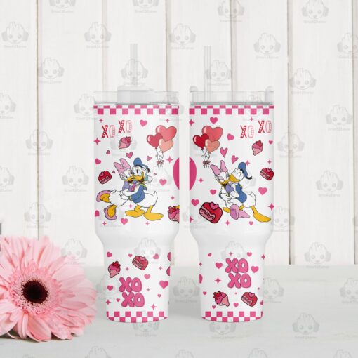 donald duck valentines gift disney cartoon custom stanley quencher 40oz stainless steel tumbler with handle qk599