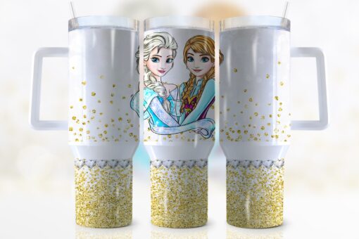 elsa and anna frozen disney cartoon custom stanley quencher 40oz stainless steel tumbler with handle rldu3