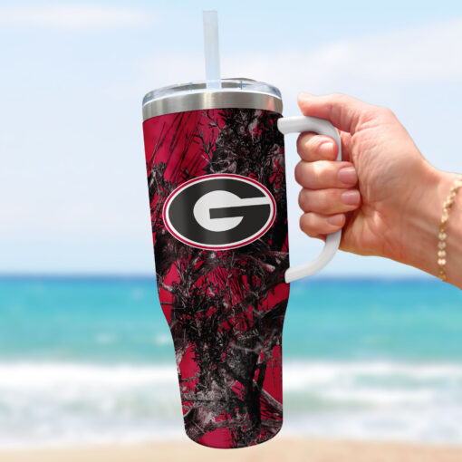 georgia bulldogs ncaa hunting custom stanley quencher 40oz stainless steel tumbler with handle kttlg