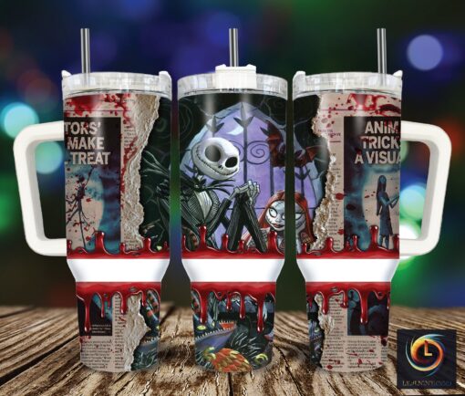 halloween jack and sally the nightmare before christmas cartoon custom stanley quencher 40oz stainless steel tumbler with handle amnrt