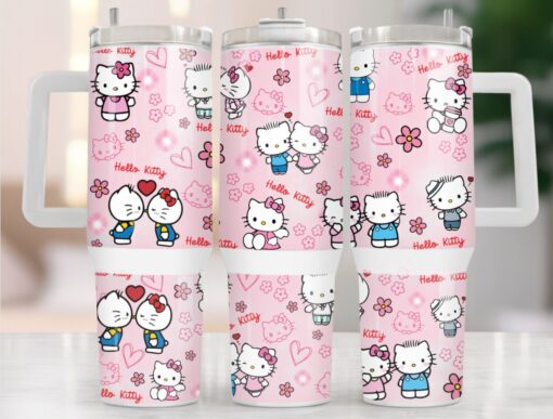 hello kitty couple sanrio cartoon custom stanley quencher 40oz stainless steel tumbler with handle a9uth