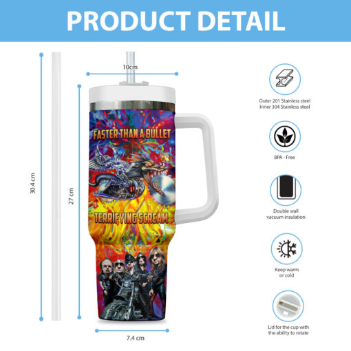 judas priest music custom stanley quencher 40oz stainless steel tumbler with handle