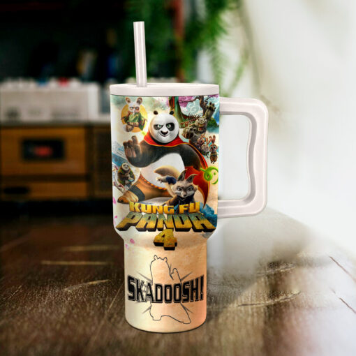 kung fu panda 4 cartoon custom stanley quencher 40oz stainless steel tumbler with handle