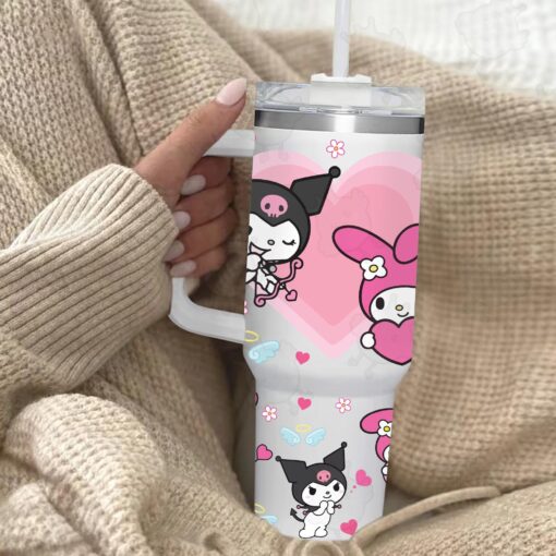 kuromi and my melody sanrio cartoon custom stanley quencher 40oz stainless steel tumbler with handle btkvj