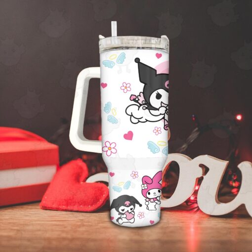 kuromi and my melody sanrio cartoon custom stanley quencher 40oz stainless steel tumbler with handle