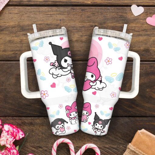 kuromi and my melody sanrio cartoon custom stanley quencher 40oz stainless steel tumbler with handle gow6b