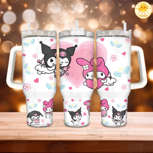 kuromi and my melody sanrio cartoon custom stanley quencher 40oz stainless steel tumbler with handle wm7pf 1