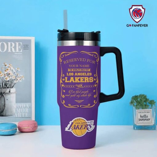 la lakers nba custom stanley quencher 40oz stainless steel tumbler with handle